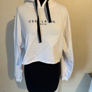 C'EST LA VIE White Paris Crop Top Hoodie     8627